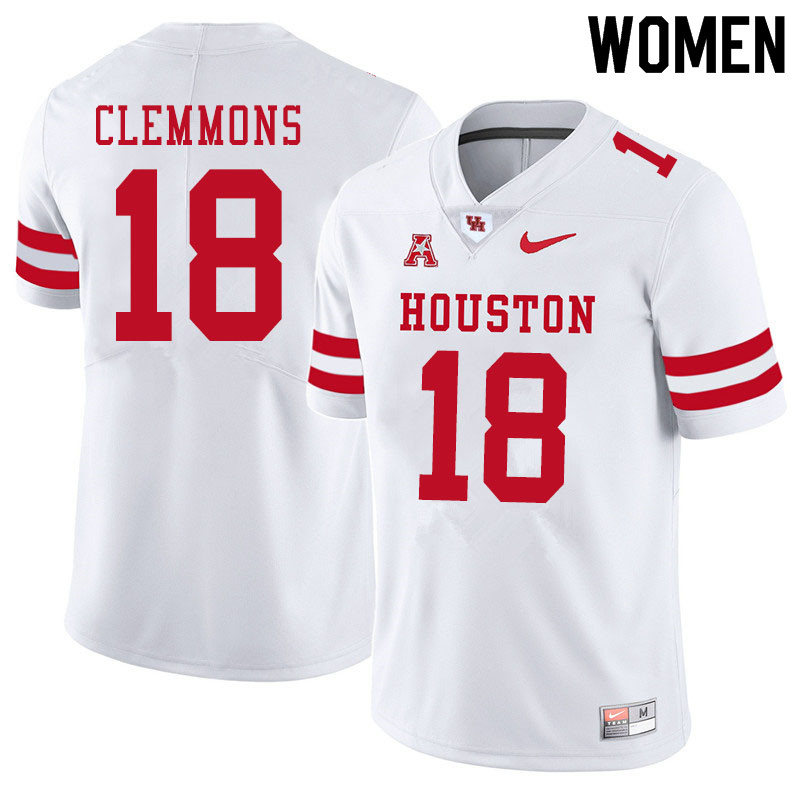 Women #18 Kelvin Clemmons Houston Cougars College Football Jerseys Sale-White - Click Image to Close
